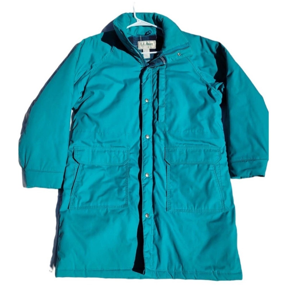 Vintage LL Bean Full Length Flannel Lined Insulated Womens Teal Jacket USA Large